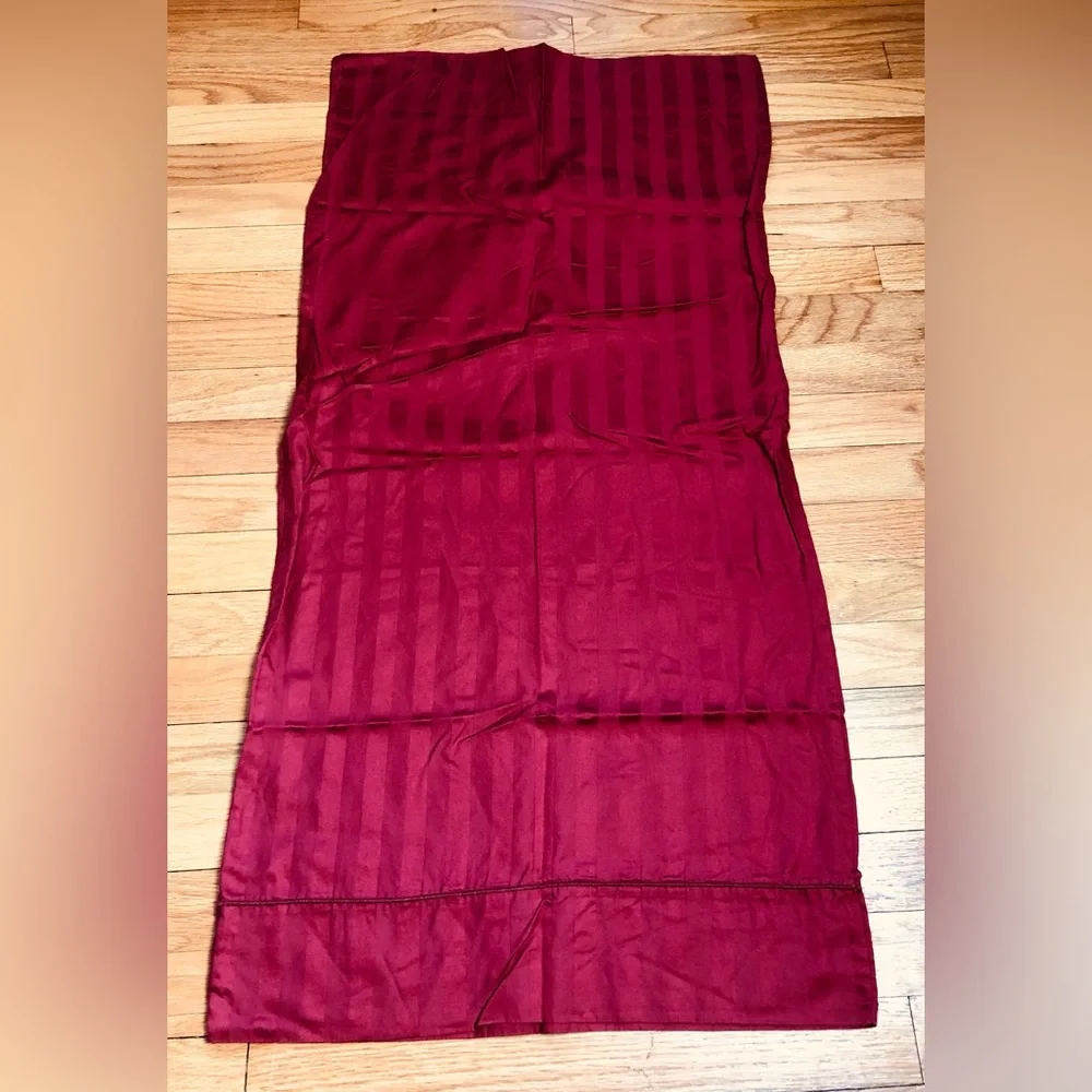 Wamsutta King Sheet Flat 3 pillowcs Damask Stripe Sateen Cotton Garnet Red Dobby